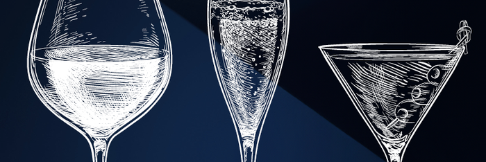 Eggers & Franke Bild mit blauem Hintergrund und jeweils einem Wein- Schaumwein- und Spirituosenglas, dazu der Slogan: Botschafter guten Genusses