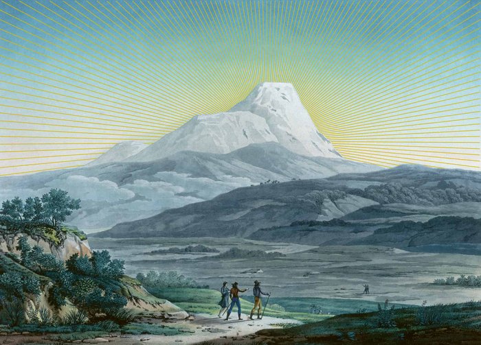 Bild der Entdeckungsreise von Humboldt Gin, das eine Flasche Humboldt Gin zusammen mit einer Karte oder visuellen Darstellung der Reise von Alexander von Humboldt zeigt. Das Bild vermittelt das Abenteuer und die Exotik, die mit der Marke verbunden sind.